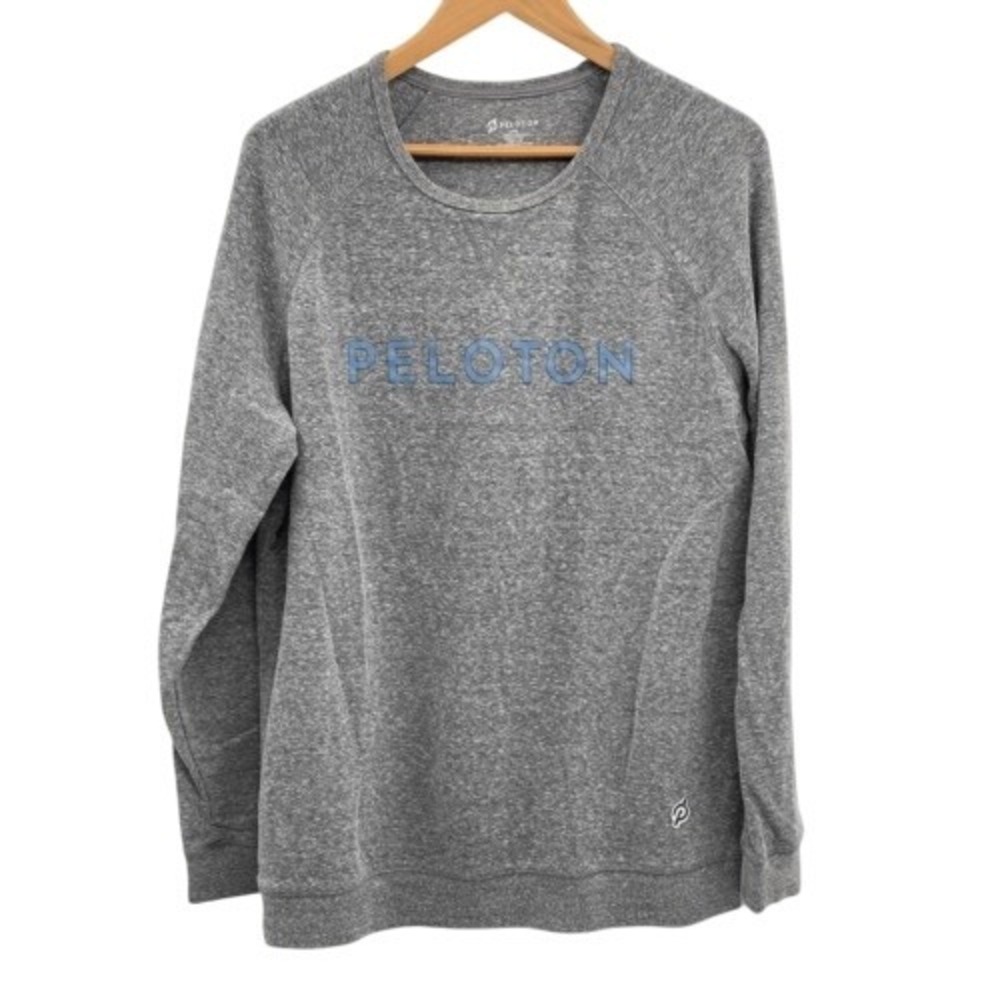 Peloton Sweatshirt Women's Large Gray Blue Pullover Round Neck Ling Sleeve